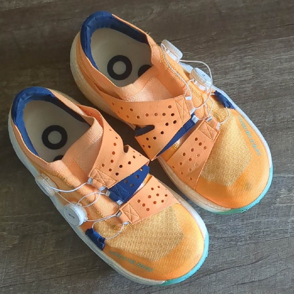 Vibrant Orange and Blue Athletic Shoes with Breathable Mesh